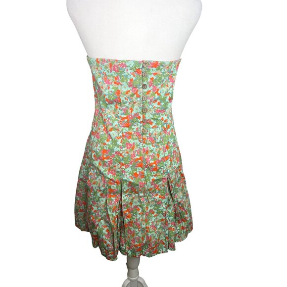 Free People Made Me Smile Strapless Floral Dress Pleated Skirt Button Back XL - Picture 9 of 14